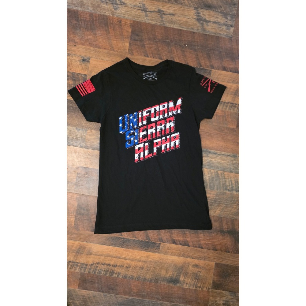 Grunt Style Uniform Sierra Alpha USA Flag Graphic Tee Black Large